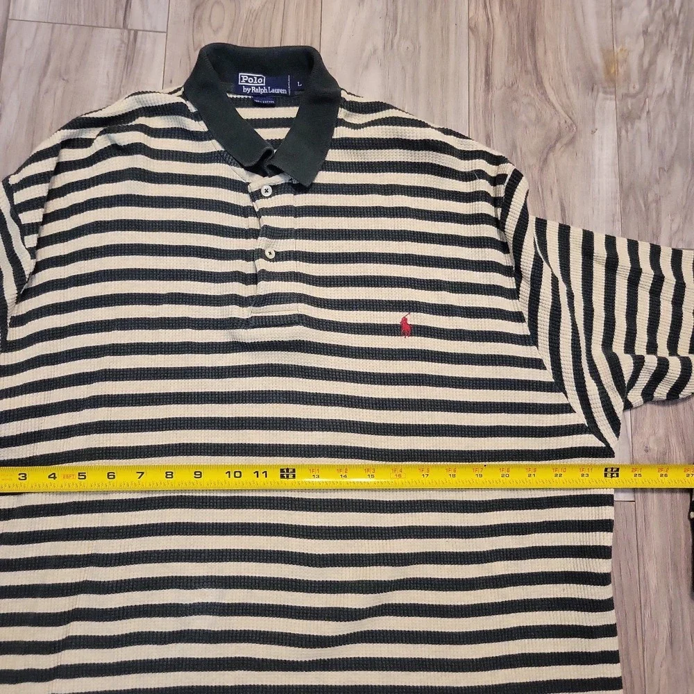 Polo Sport Ralph Lauren Shirt Mens Large Green Striped Waffle Knit Pullover VGT